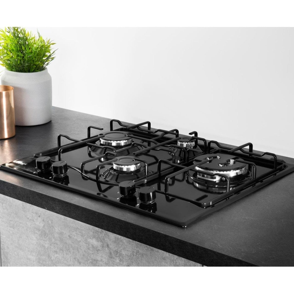 Hotpoint PCN642HBK 60cm Four Burner Gas Hob Black | Atlantic Electrics