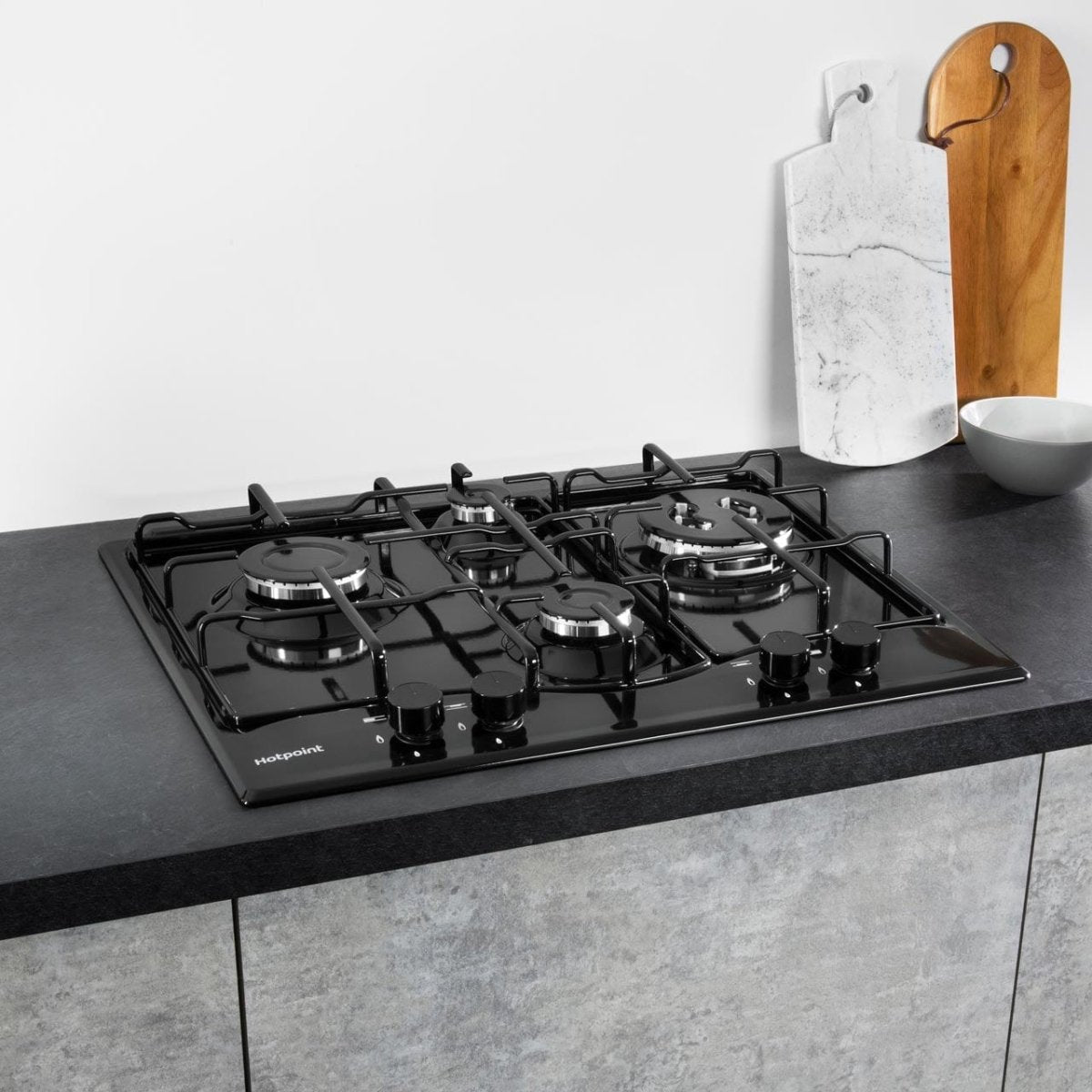 Hotpoint PCN642HBK 60cm Four Burner Gas Hob Black | Atlantic Electrics