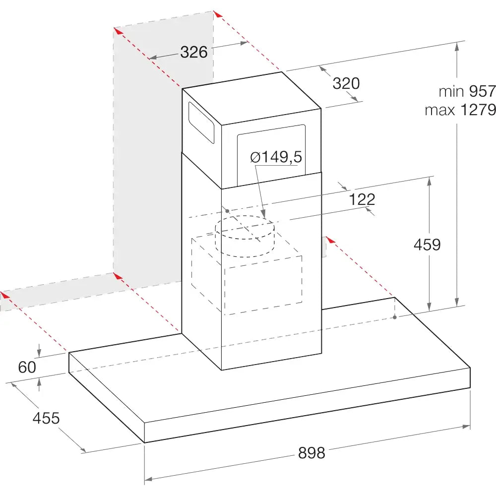 Hotpoint PHBS98CLTDK1 Wall Mounted Cooker Hood, 89.8cm Wide - Black | Atlantic Electrics
