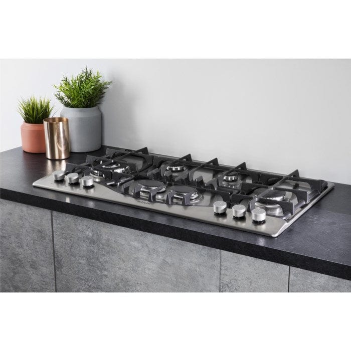 Hotpoint PHC961TSIXH 87cm Six Burner Gas Hob Stainless Steel With Cast Iron Pan Stands | Atlantic Electrics