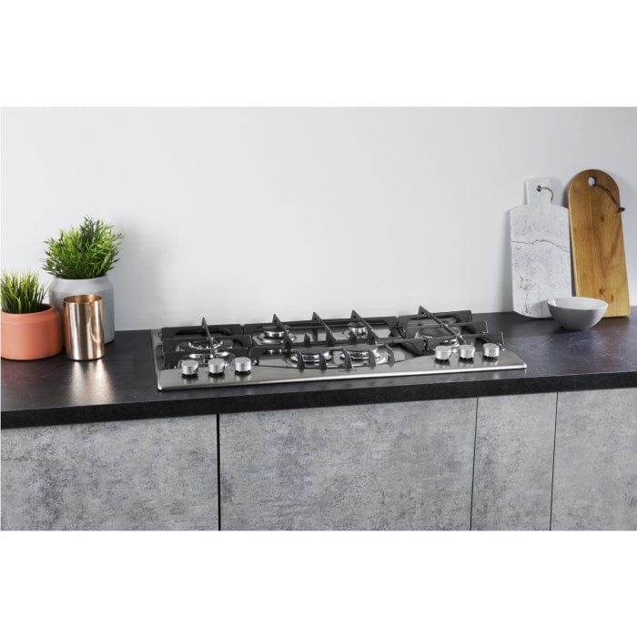 Hotpoint PHC961TSIXH 87cm Six Burner Gas Hob Stainless Steel With Cast Iron Pan Stands | Atlantic Electrics