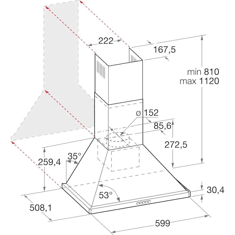 Hotpoint PHPN65FLMX1 60cm wide pyramid design cooker hood - stainless steel | Atlantic Electrics