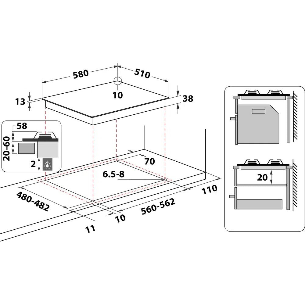 Hotpoint PPH60GDFIXUK Gas Hob, 4 Gas Burners, 59cm Wide - Silver | Atlantic Electrics