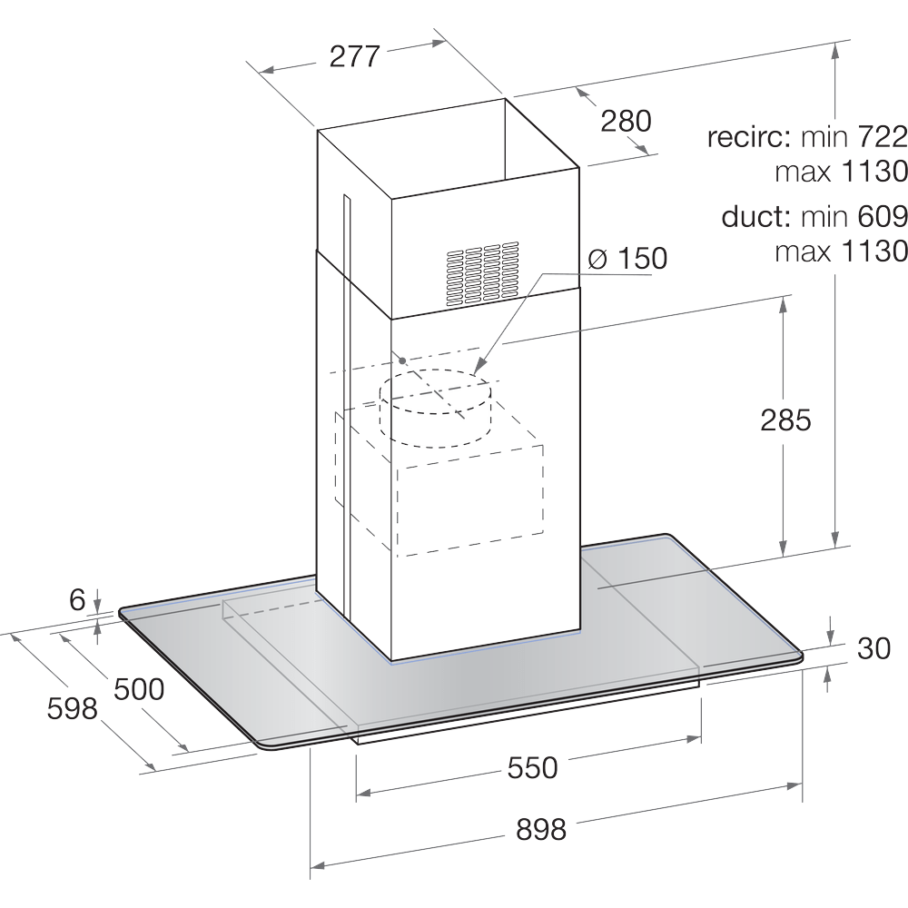 Hotpoint UIF93FLBX 89.8cm Wide Chimney Island Cooker Hood - Stainless Steel | Atlantic Electrics