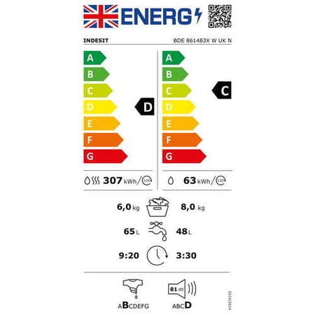 Indesit BDE861483XWUKN 8kg Wash 6kg Dry 1400rpm Freestanding Washer Dryer - White | Atlantic Electrics