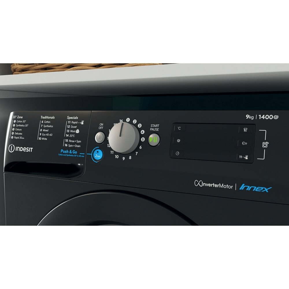 Indesit BWE91496XKUKN 9kg Washing Machine 1400 rpm, 59.5cm Wide - Black | Atlantic Electrics