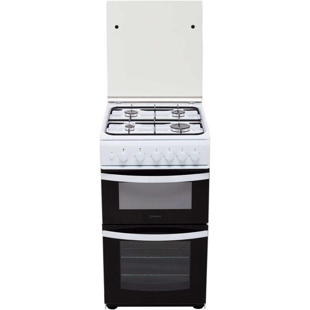 Indesit ID5G00KMWL 50cm Double Cavity Gas Cooker With Lid - White | Atlantic Electrics