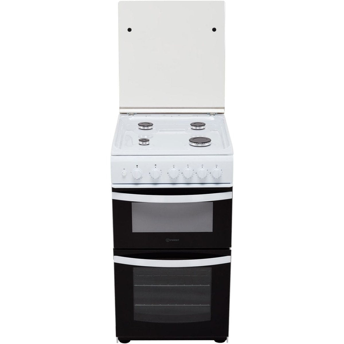 Indesit ID5G00KMWL 50cm Double Cavity Gas Cooker With Lid - White | Atlantic Electrics