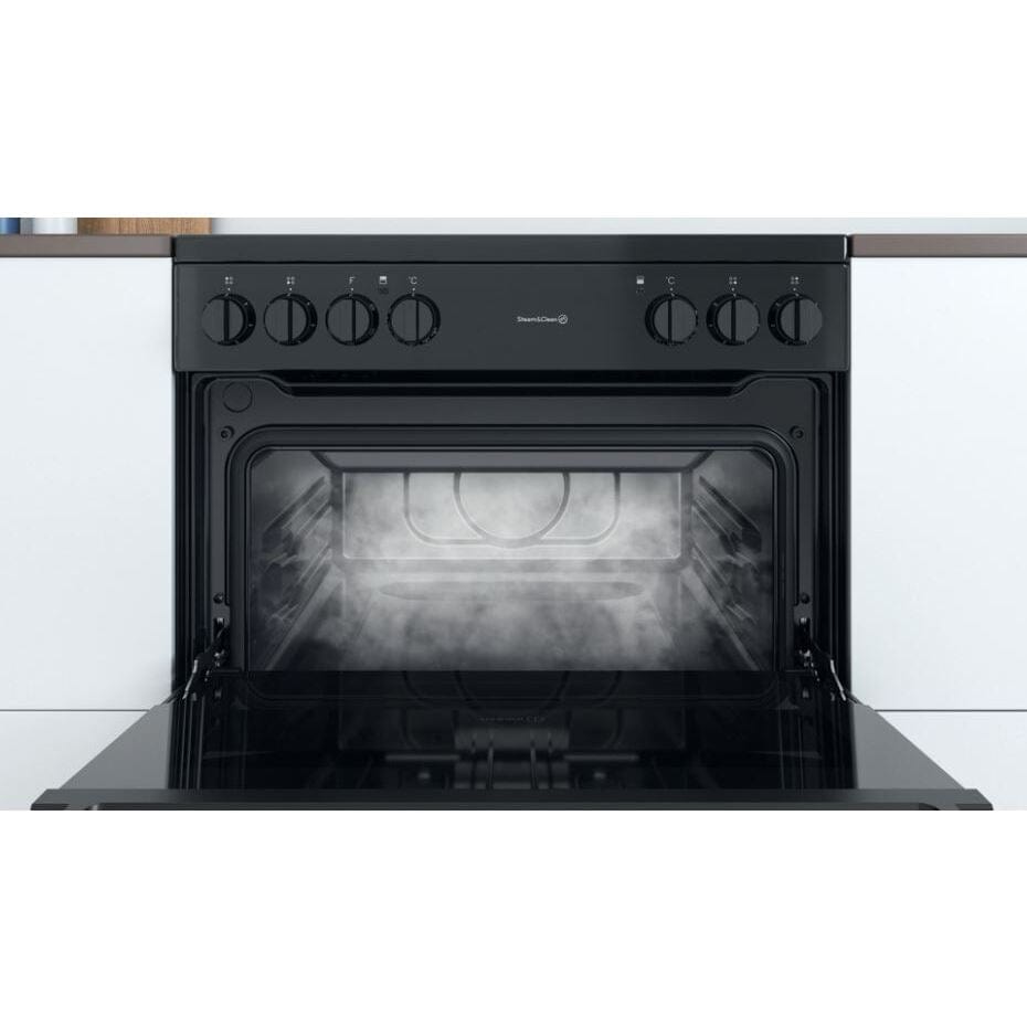 Indesit ID67V9KMBUK 60cm Electric Cooker in Black Double Oven Ceramic Hob | Atlantic Electrics
