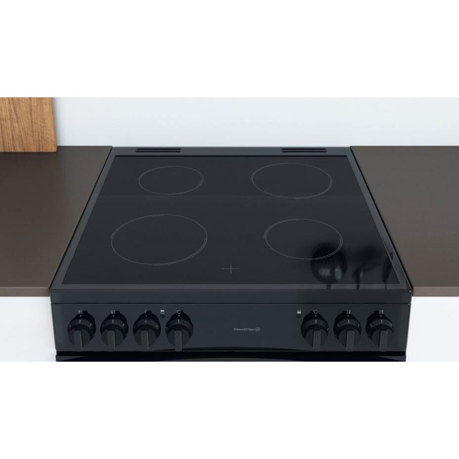 Indesit ID67V9KMBUK 60cm Electric Cooker in Black Double Oven Ceramic Hob | Atlantic Electrics