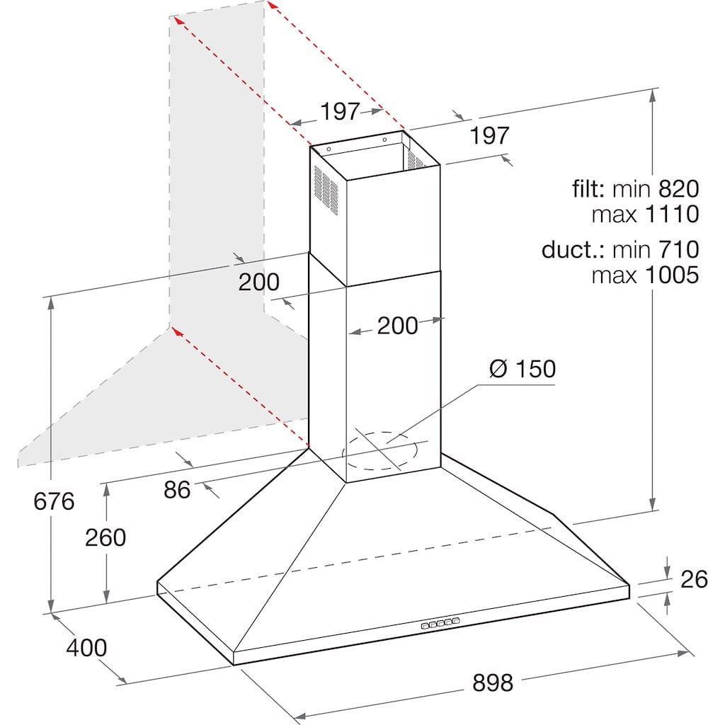 Indesit IHPC95LMX 90cm Pyramid Chimney Hood,3 Speed in Stainless Steel | Atlantic Electrics
