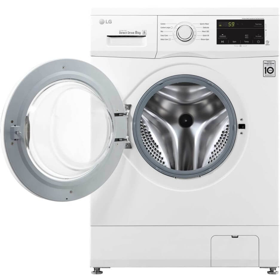 LG F4MT08WE 8kg 1400 Spin Washing Machine with 6 Motion Direct Drive - White - Atlantic Electrics - 39478151676127