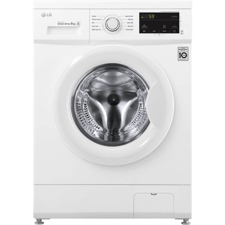 LG F4MT08WE 8kg 1400 Spin Washing Machine with 6 Motion Direct Drive - White - Atlantic Electrics - 39478151643359