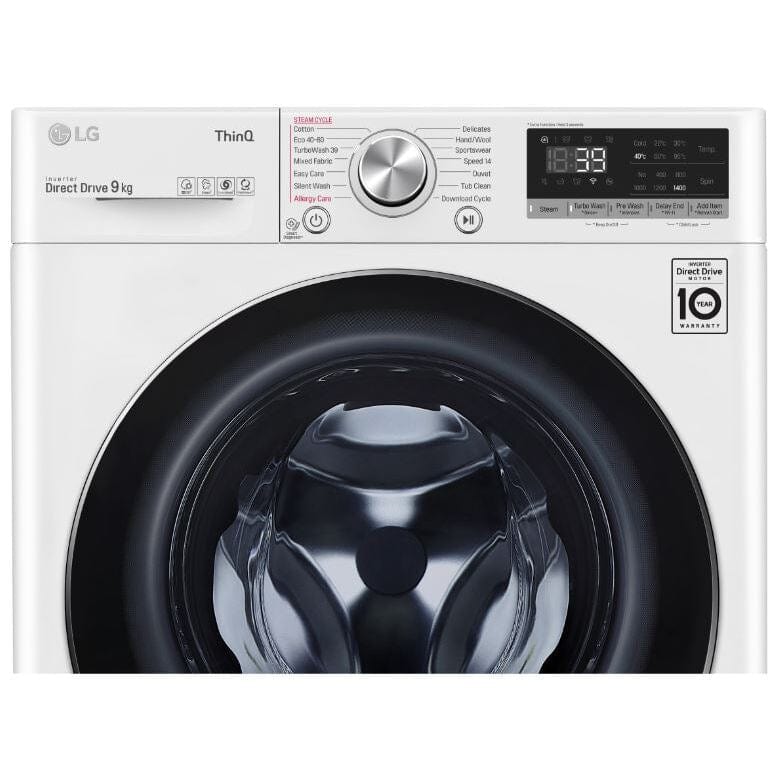 LG V9 F4V909WTSE Wifi Connected 9Kg Washing Machine with 1400 rpm - White | Atlantic Electrics