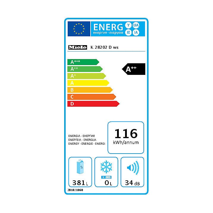 Miele K28202 Freestanding Fridge, A++ Energy Rating, 60cm Wide, White - Atlantic Electrics - 39478270886111