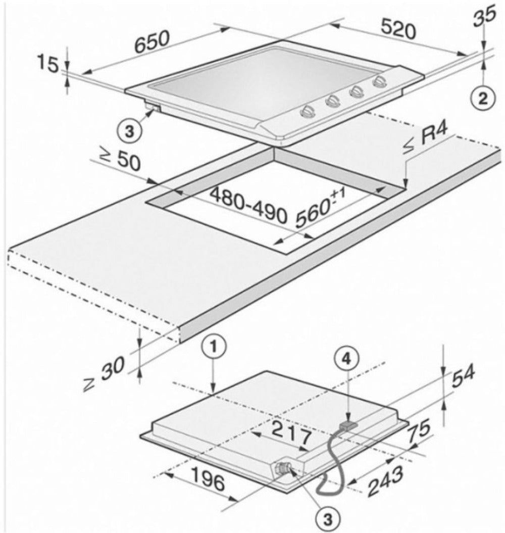 Miele KM2010SS 4 Burner 65cm Gas Hob Stainless Steel | Atlantic Electrics