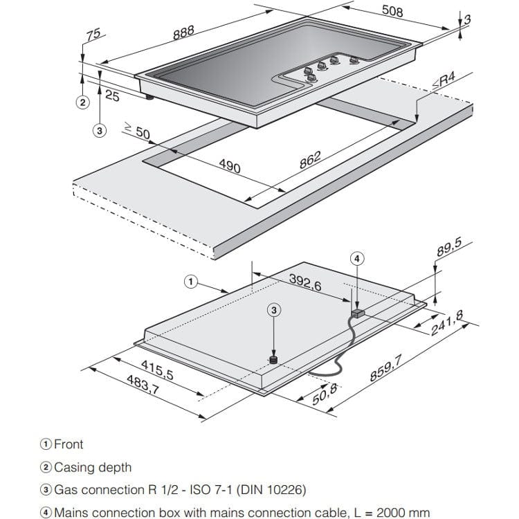 Miele KM2354 89cm Stainless Steel Low Profile 5 Burner Gas Hob | Atlantic Electrics