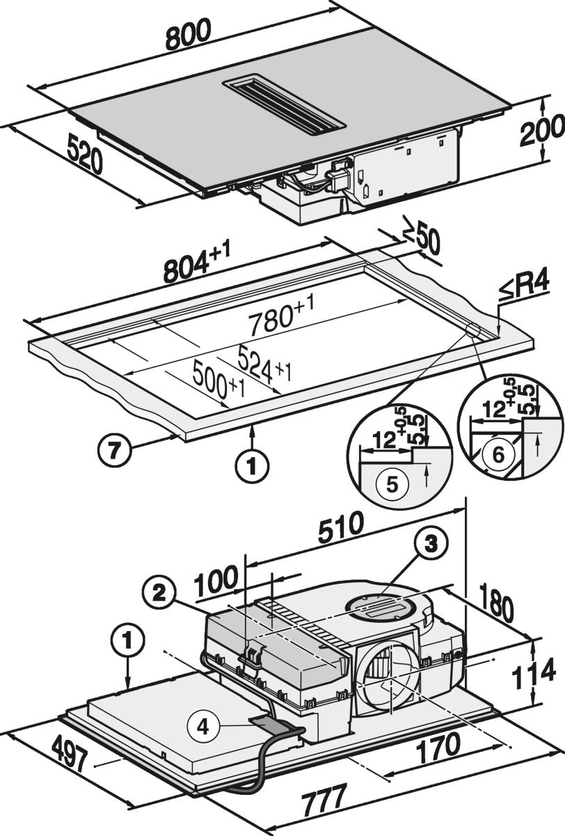 Miele KMDA7473FL-U Induction Hob with Integrated Vapour Extraction with Silence Motor & 2 Flex Zones, 80cm Wide - Black | Atlantic Electrics