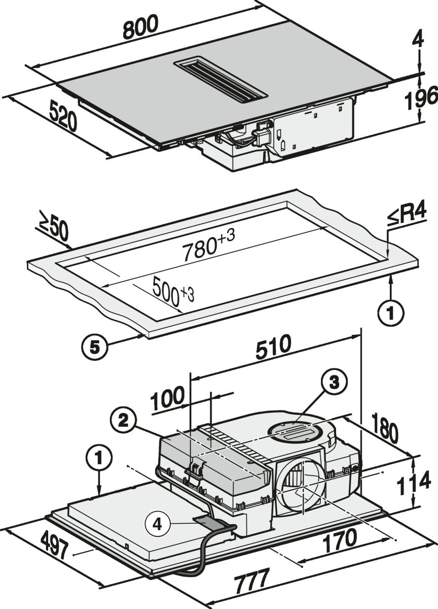 Miele KMDA7473FL-U Induction Hob with Integrated Vapour Extraction with Silence Motor & 2 Flex Zones, 80cm Wide - Black | Atlantic Electrics