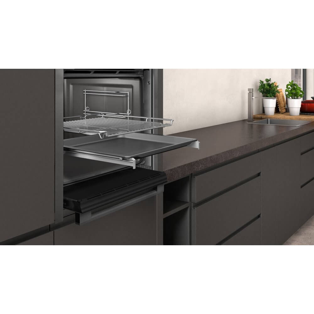 Neff B3ACE4HG0B 59.4cm Built In Electric Single Oven Black with Graphite Trim | Atlantic Electrics