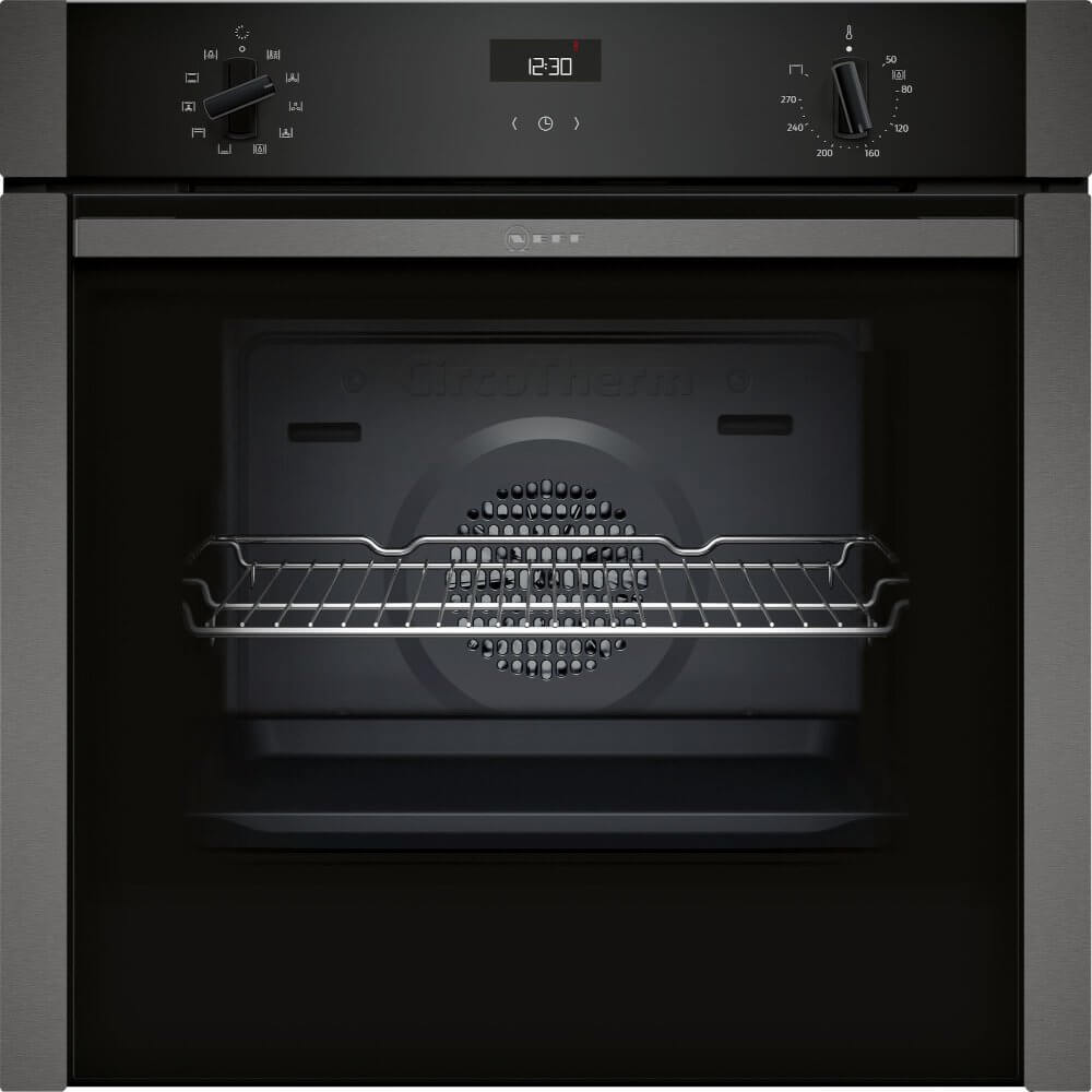 Neff B3ACE4HG0B 59.4cm Built In Electric Single Oven Black with Graphite Trim | Atlantic Electrics