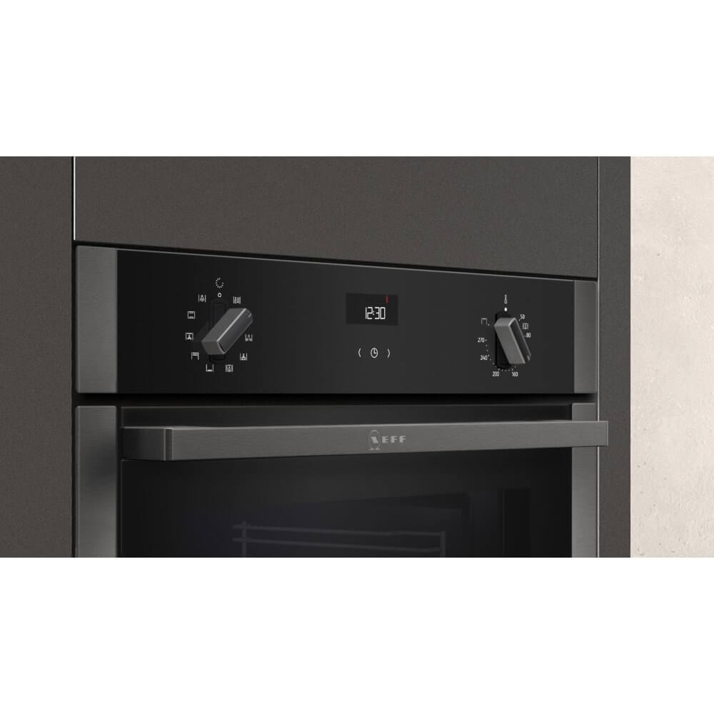 Neff B3ACE4HG0B 59.4cm Built In Electric Single Oven Black with Graphite Trim | Atlantic Electrics