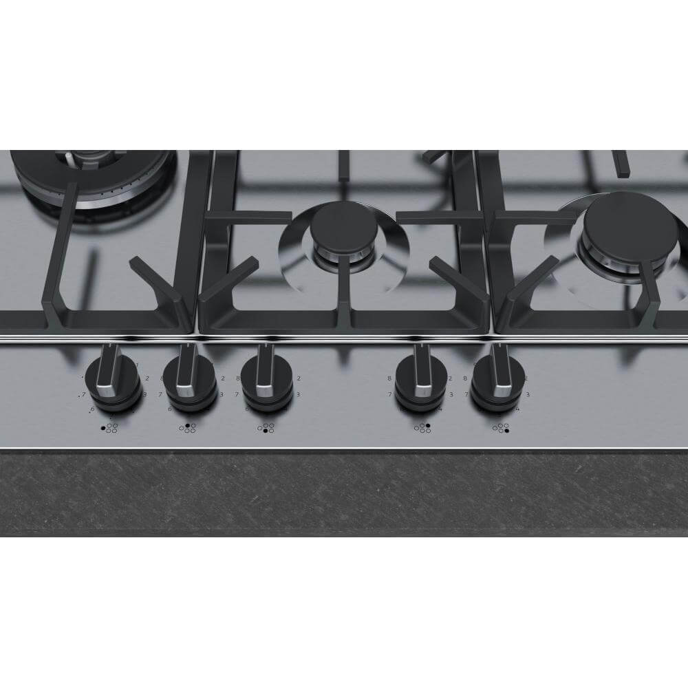 NEFF T27DS79N0 Gas Hob, 5 Burner, 75cm Wide - Stainless Steel | Atlantic Electrics