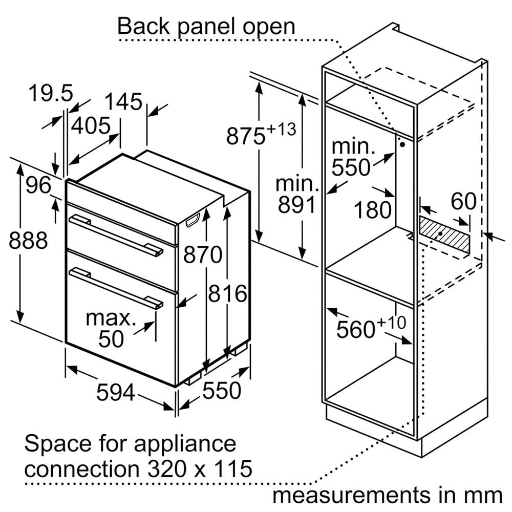 NEFF U2ACM7HN0B Built-In Electric Double Oven, 34 Litre Top Oven, 71 Litre Main Oven Stainless Steel | Atlantic Electrics