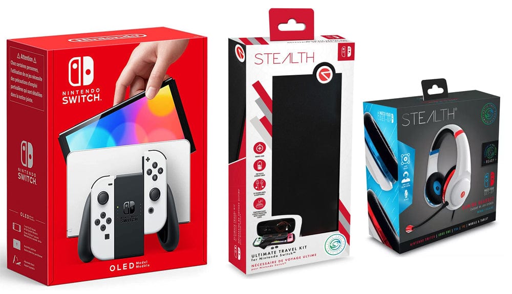 Nintendo Switch White OLED Console Games Bundle - With Free Gaming Headset + Travel Pack | Atlantic Electrics