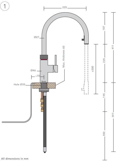 Quooker Flex PRO3 Chrome 3-in-1 Boiling Water Tap With 3 Litre Water Tank | Atlantic Electrics