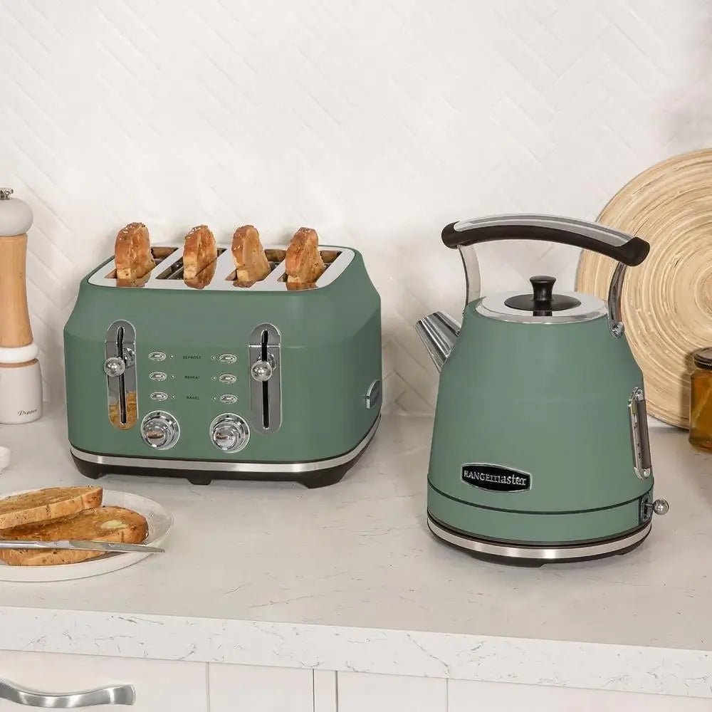 Rangemaster RMCL4S201MG 2100W 4 Slice Toaster - Mineral Green | Atlantic Electrics