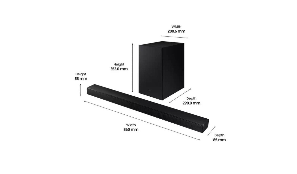 Samsung HWA550 Bluetooth Sound Bar with Virtual DTS:X & Wireless Subwoofer - Black | Atlantic Electrics