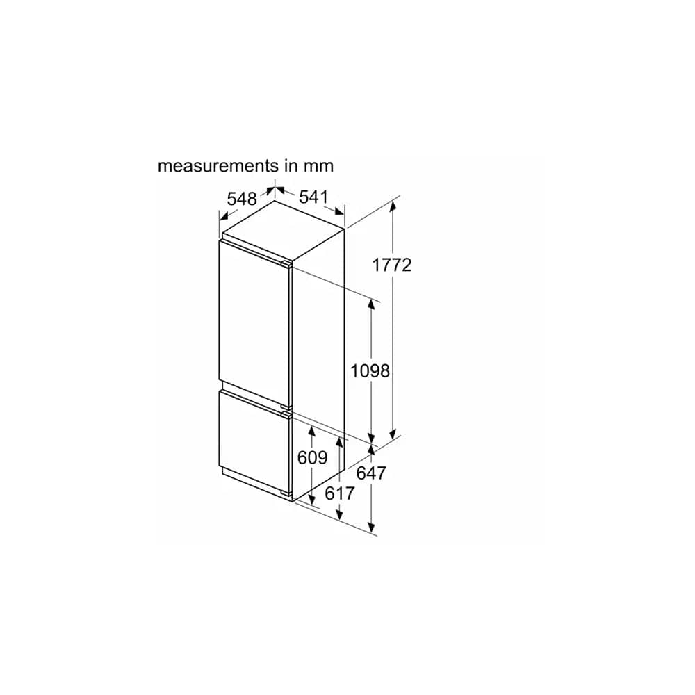 Siemens KI87VVFE0G iQ300 Built-In Fridge Freezer with Freezer at Bottom, 70/30 Split, Flat Hinge - 54.1cm Wide | Atlantic Electrics