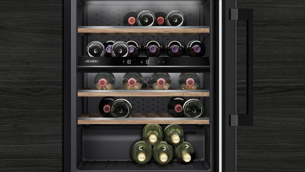 Siemens KU21WAHG0G 60cm Undercounter Dual Zone Built In Wine Cooler Black - Holds 44 bottles of wine | Atlantic Electrics