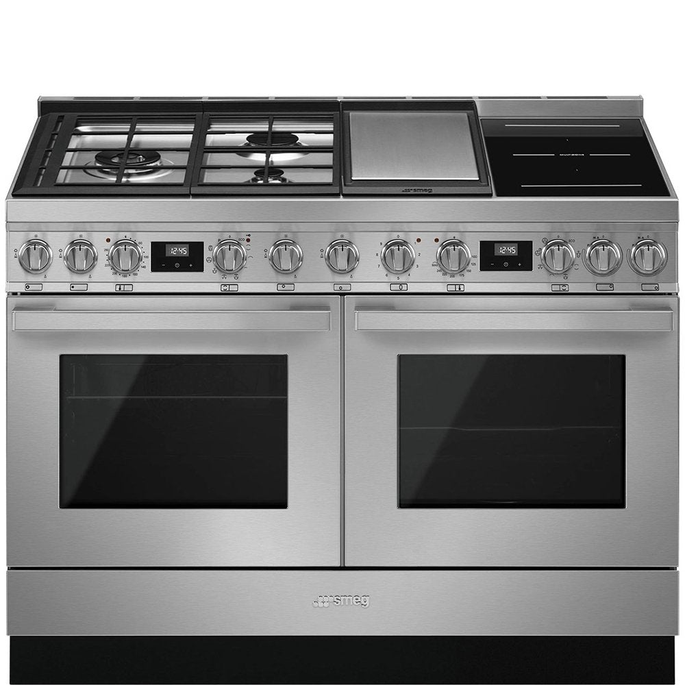 Smeg CPF120IGMPX Portofino Aesthetic Cooker with Mixed Hob, 120cm Wide - Stainless Steel | Atlantic Electrics
