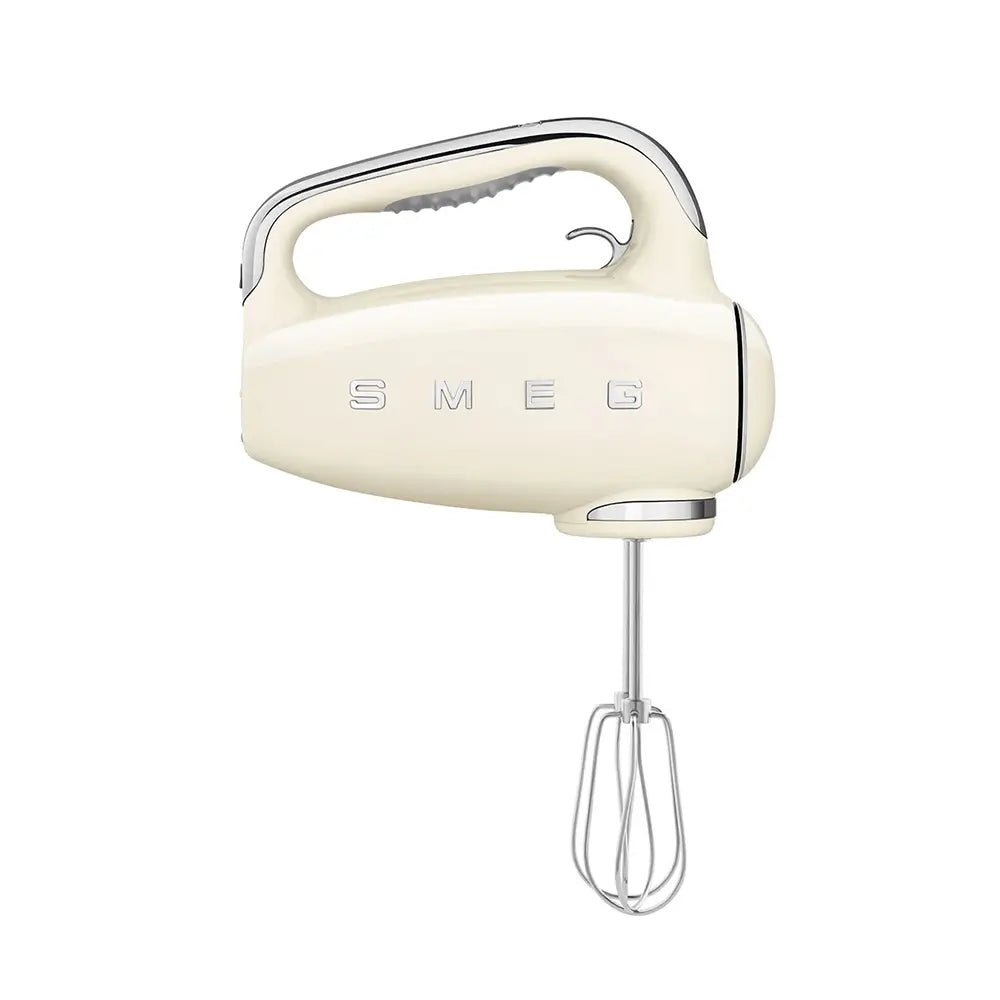 Smeg HMF01CRUK 50's Style Lightweight Electric Hand Mixer, Includes 2 Dough Hooks, 2 Optimus Whisks and 2 Wire Whisks - Cream | Atlantic Electrics