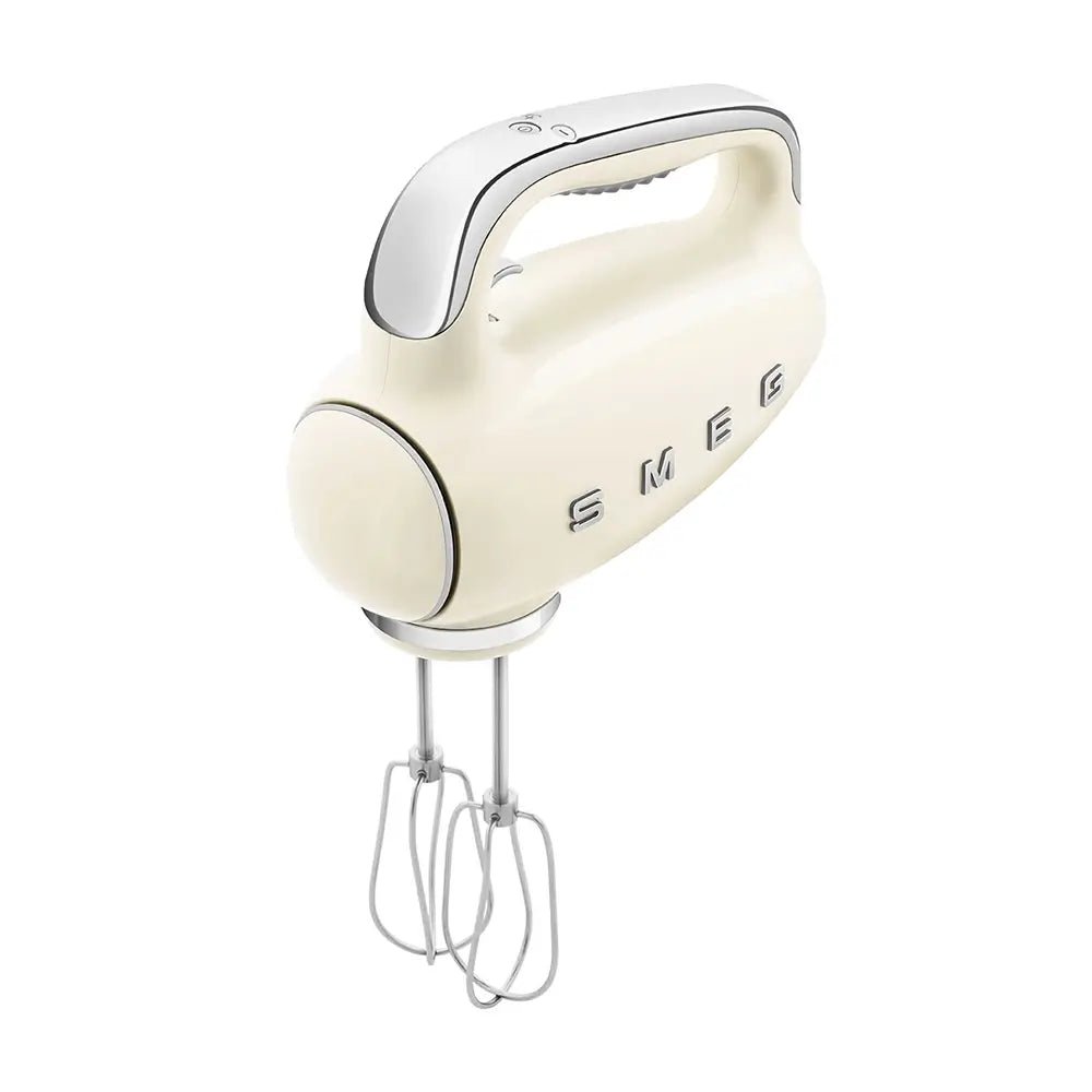 Smeg HMF01CRUK 50's Style Lightweight Electric Hand Mixer, Includes 2 Dough Hooks, 2 Optimus Whisks and 2 Wire Whisks - Cream | Atlantic Electrics