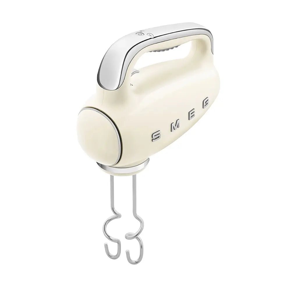 Smeg HMF01CRUK 50's Style Lightweight Electric Hand Mixer, Includes 2 Dough Hooks, 2 Optimus Whisks and 2 Wire Whisks - Cream | Atlantic Electrics