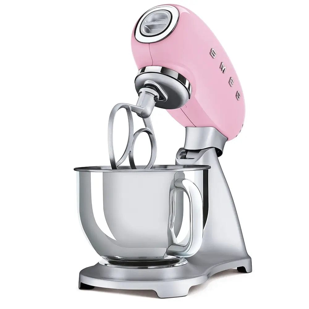 Smeg SMF02PKUK 50's Style Stand Mixer, 4.8 Litre Bowl Capacity, 10 Speeds, 40.5cm Wide - Pink | Atlantic Electrics