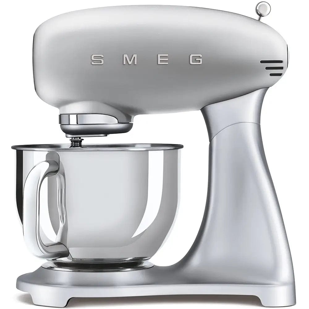 Smeg SMF02SVUK Retro Stand Mixer, 4.8 Litre Bowl Capacity, 40.5cm Wide - Silver | Atlantic Electrics
