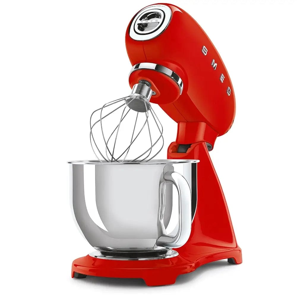 Smeg SMF03RDUK 50's Style Stand Mixer, 4.8 Litre Bowl Capacity, 10 Speeds, 40.5cm Wide - Red | Atlantic Electrics