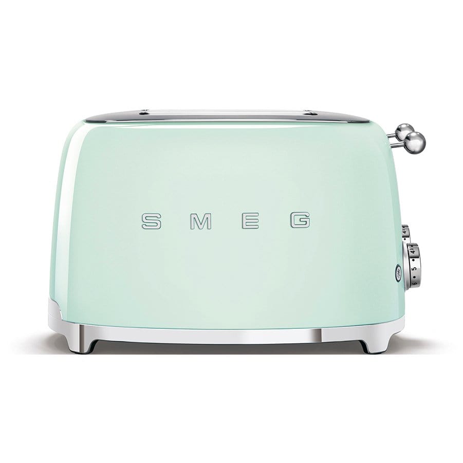 Smeg TSF03PGUK Retro 4 Slice Toaster, 4 Extra-Wide Slots, 6 Browning Levels, Automatic Pop-Up, Removable Crumb Trays, Reheat and Defrost Buttons, Anti Slip Feet, 2000 W, Pastel Green | Atlantic Electrics