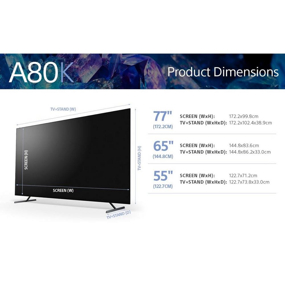 Sony Bravia XR XR55A80K (2022) OLED HDR 4K Ultra HD Smart Google TV, 55 inch with Youview/Freesat HD, Dolby Atmos & Acoustic Surface Audio+, Black | Atlantic Electrics
