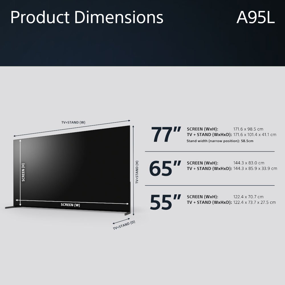 Sony XR77A95L (2023) QD-OLED HDR 4K Ultra HD Smart Google TV, 77 inch with Youview, Dolby Atmos & Acoustic Surface Audio+ Black | Atlantic Electrics