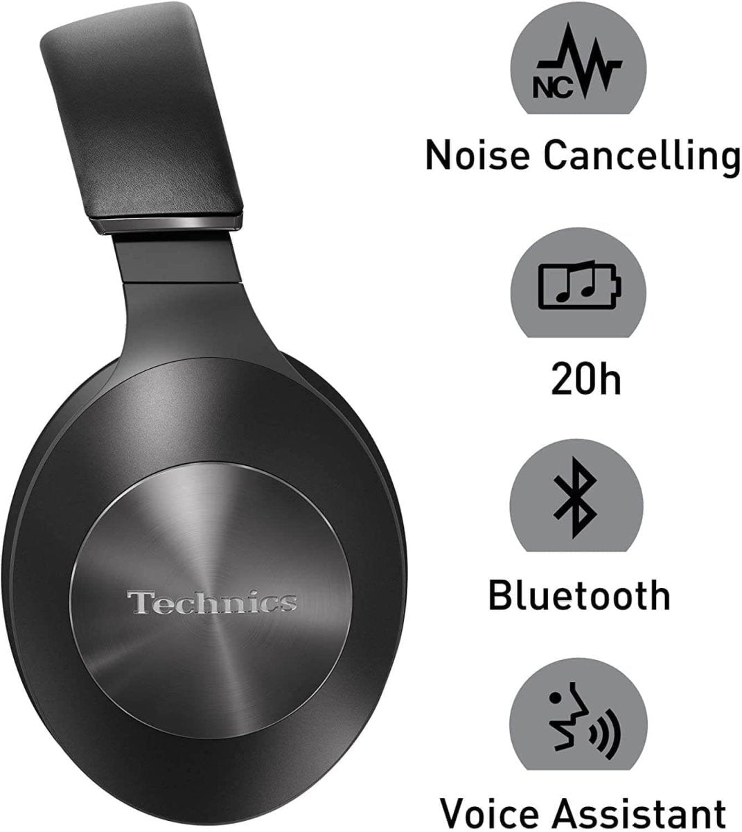 Technics EAHF70NEK Premium High-Resolution Wireless Bluetooth Over Ear Headphones with Closed Back, 3-Mode Active Noise Cancelling, Ambient Sound Enhancer and Voice Assistant - Black | Atlantic Electrics