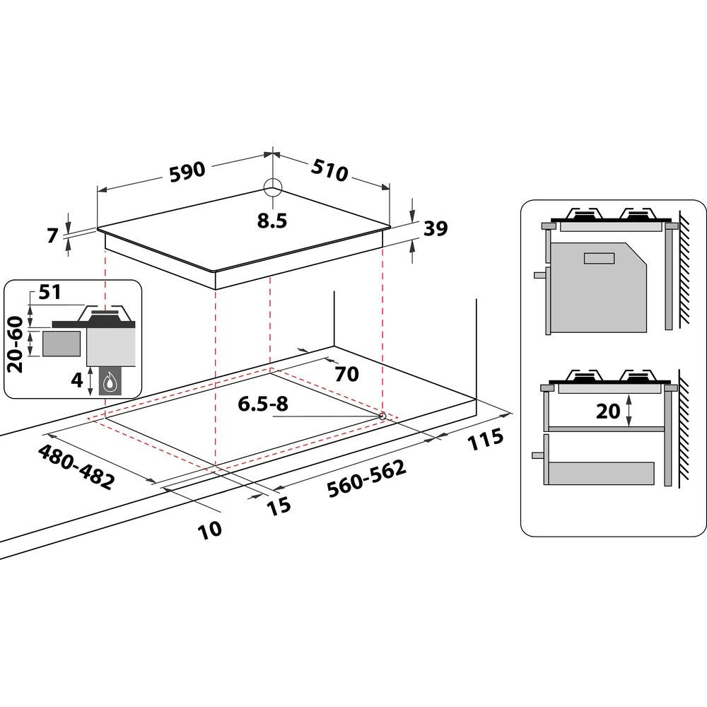 Whirlpool GMWL628IXL Built-In Gas Hob 4 Gas Burners - 59cm Wide | Atlantic Electrics