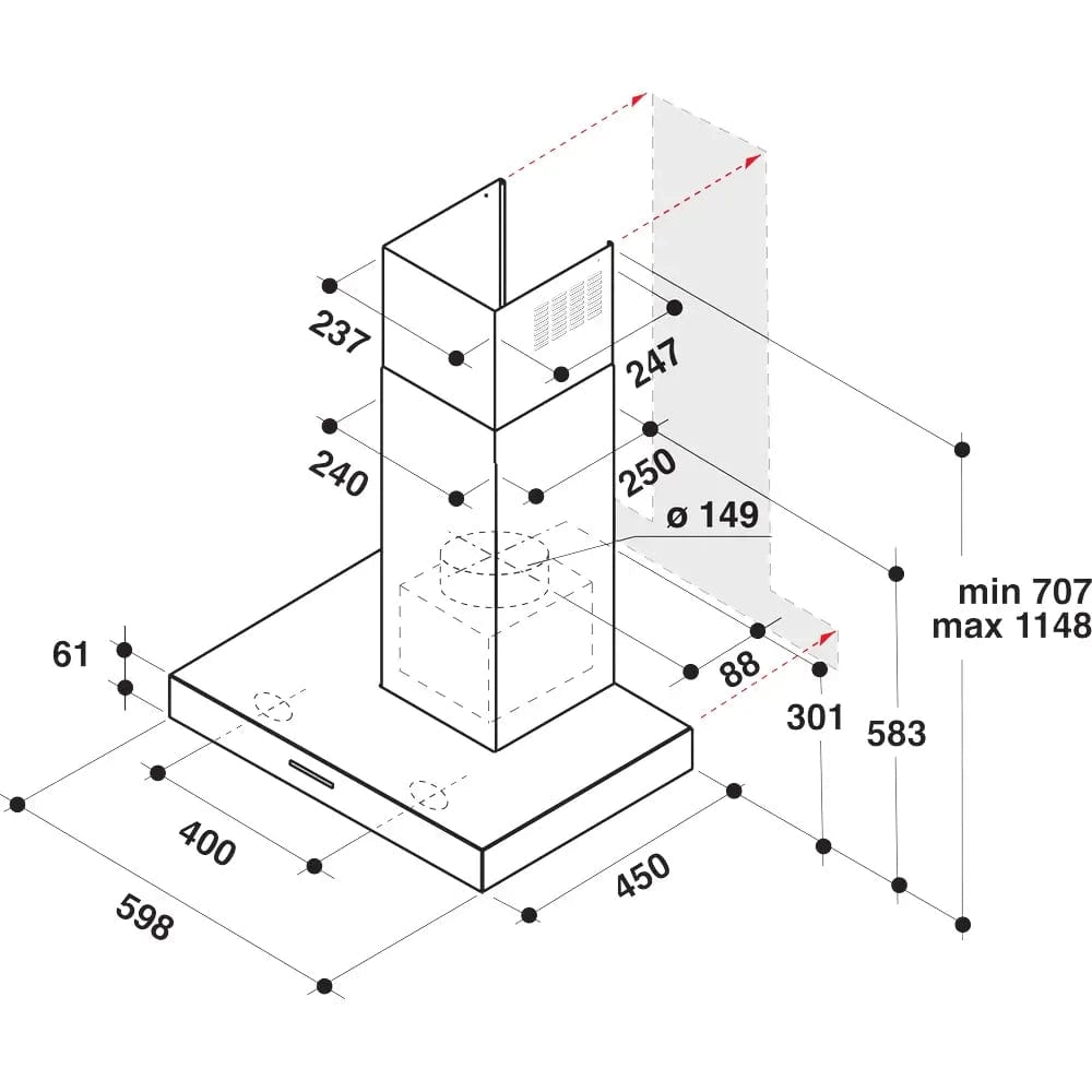 Whirlpool WHBS63FLEX Wall Mounted Cooker Hood, 59.8cm Wide - Stainless Steel | Atlantic Electrics