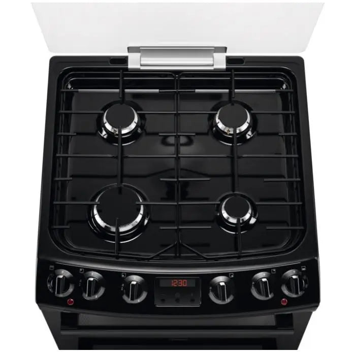 Zanussi ZCK66350BA Dual Fuel Double Oven Cooker with Gas Hob- Black | Atlantic Electrics