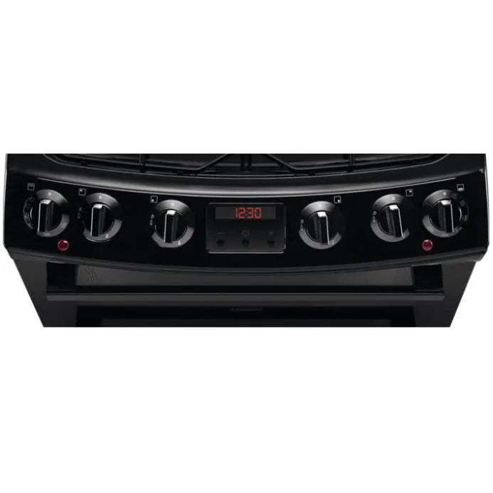 Zanussi ZCK66350BA Dual Fuel Double Oven Cooker with Gas Hob- Black | Atlantic Electrics