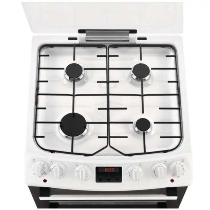 Zanussi ZCK66350WA Dual Fuel Double Oven Cooker with Gas Hob - White | Atlantic Electrics